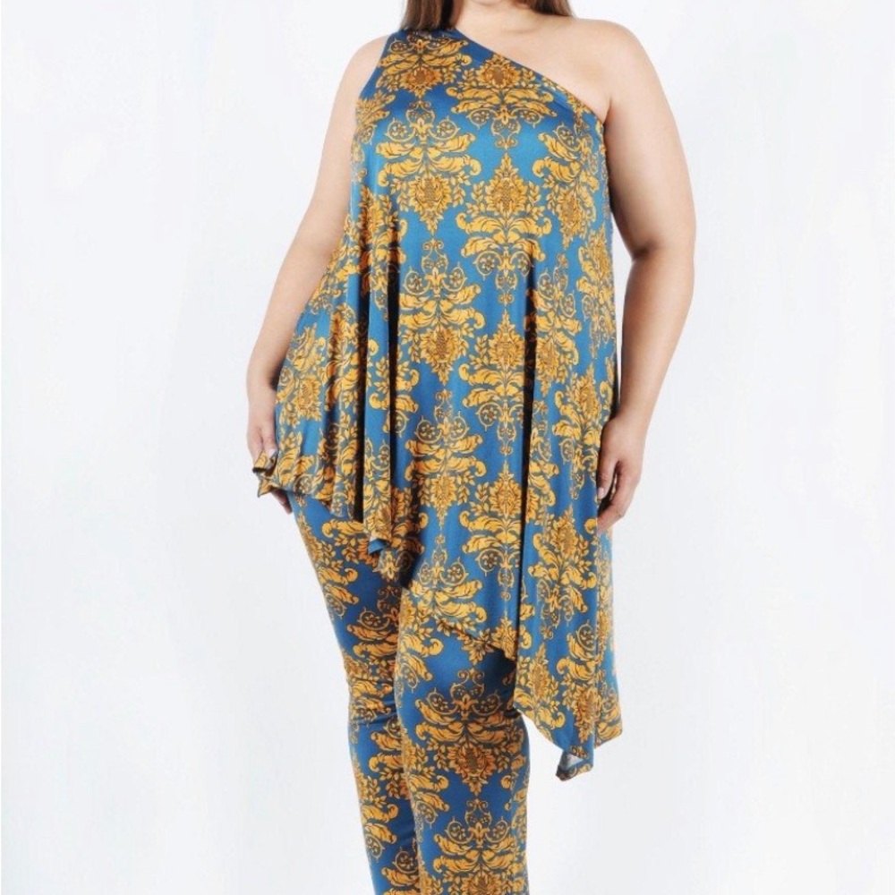 2X Top/Pants Coldesina Lyon Brocade Off/shoulder top 2X wide leg pull on pants